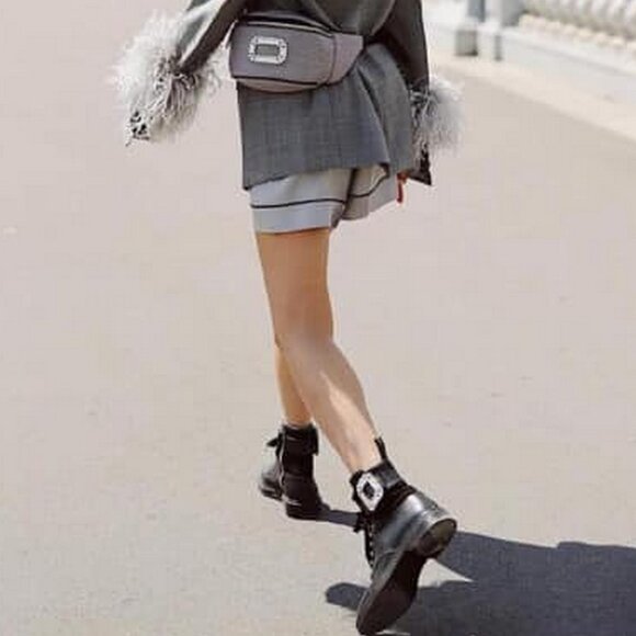 NEW Roger Vivier Viv Rangers Strass Booties – Crystal Buckle Combat Boots - Picture 6 of 16